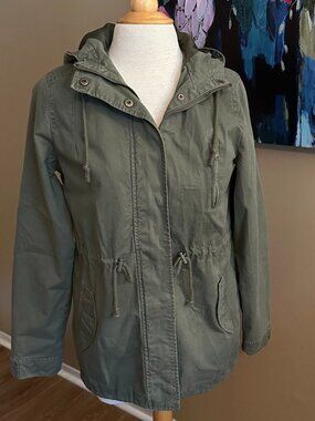 🌿 Ambiance Olive Green Hooded Utility Army Jacket Size M